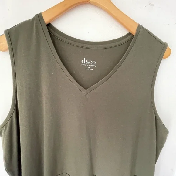 Denim & Co cotton sleeveless tiered stretch maxi dress olive green plus size  XL - Picture 3 of 9